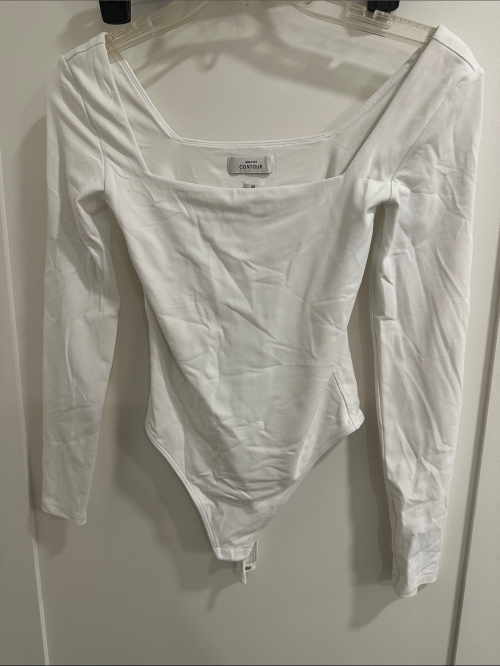 Babaton White Square Neck Long-Sleeve Bodysuit